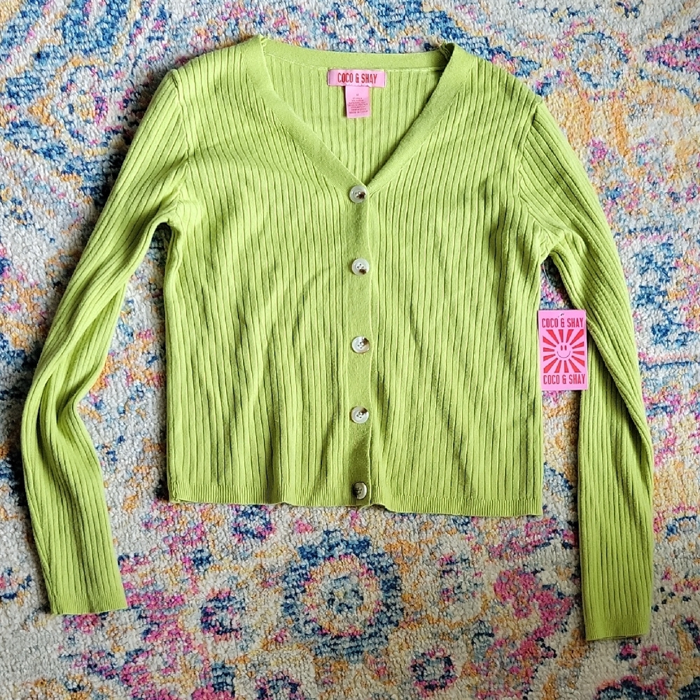 NWT Coco & Shay Green V Neck Button Down Cardigan Sweater Size Medium